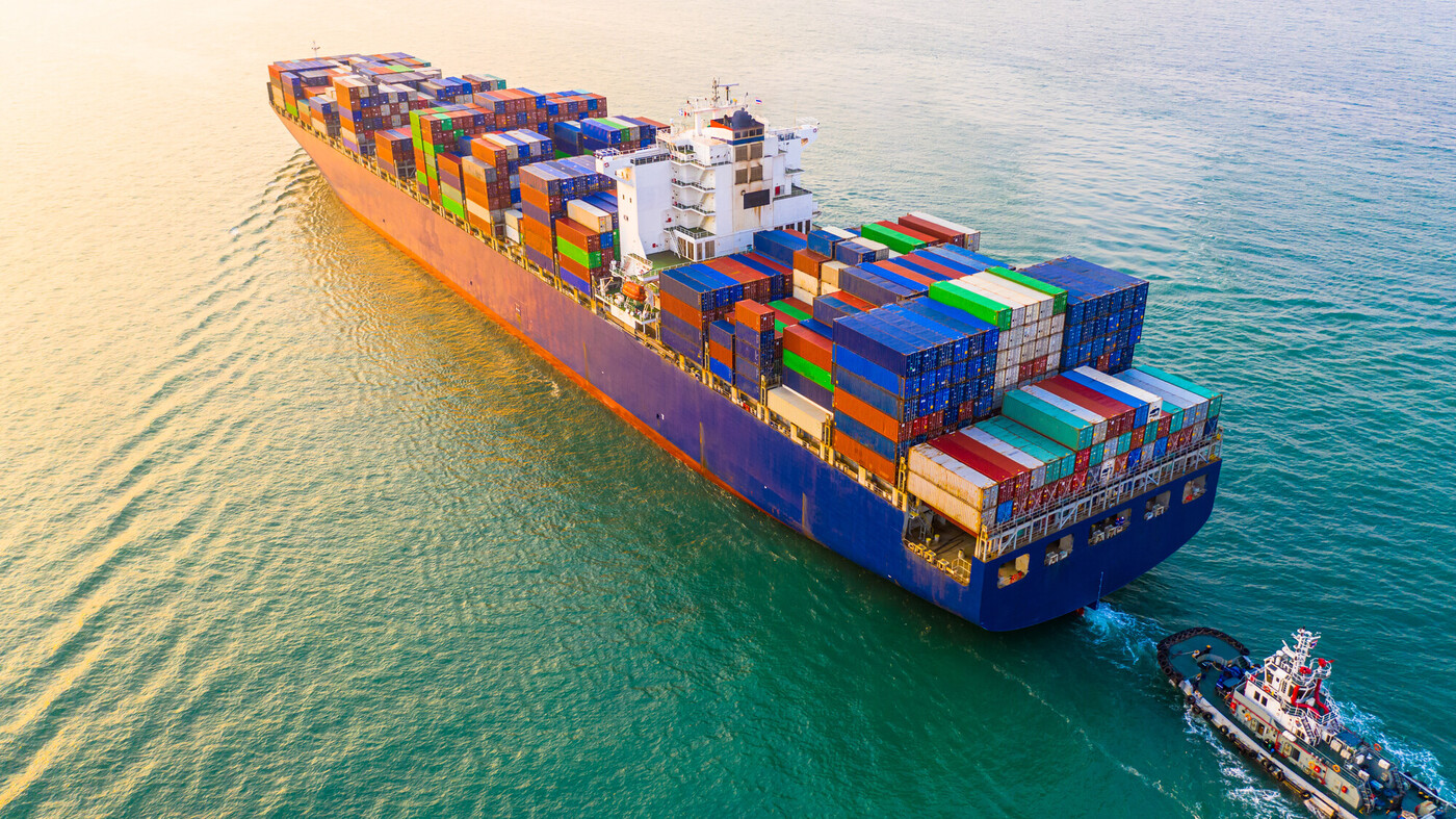 View of a cargo ship sailing