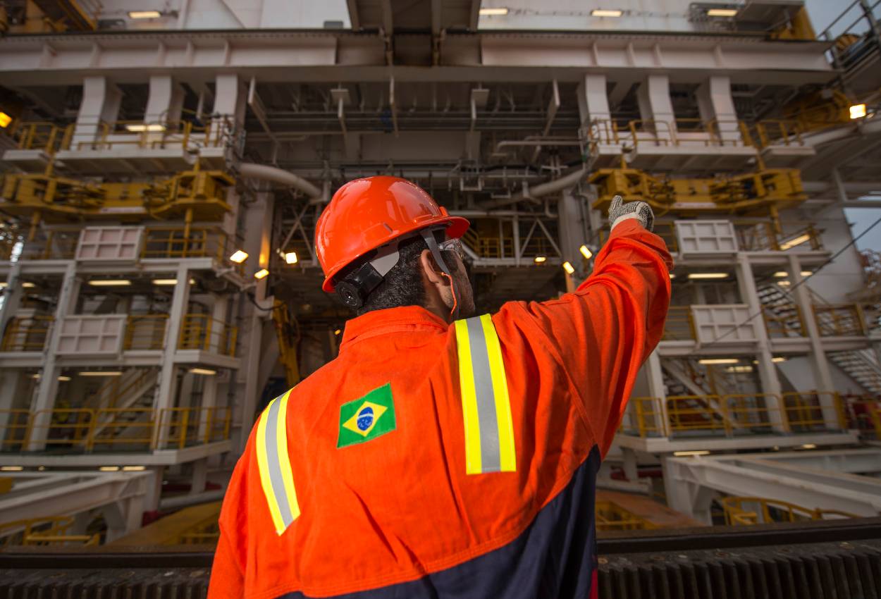 A man&rsquo;s back on an offshore platform. Brazil