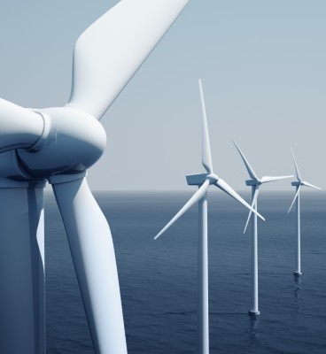 View of several wind turbines