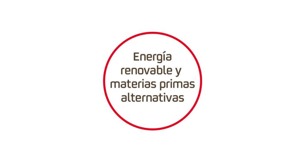 Círculo rosa con frase sobre energías renovables