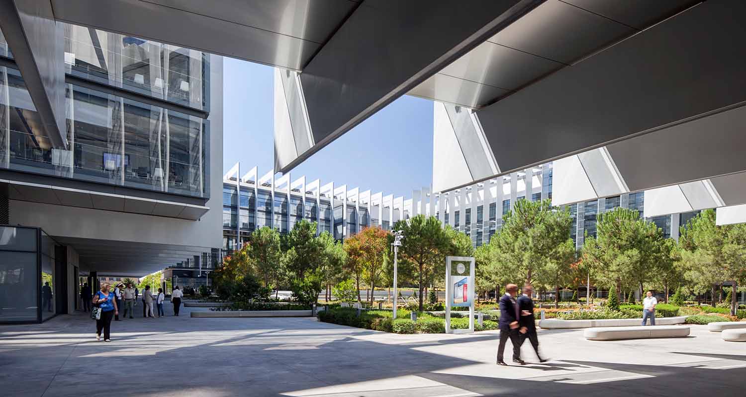 Shot of the courtyard inside the Repsol Campus